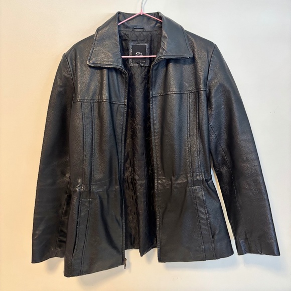 G III New York Collared Full Zip Genuine Leather Jacket Black Womens Size Small - Picture 1 of 3